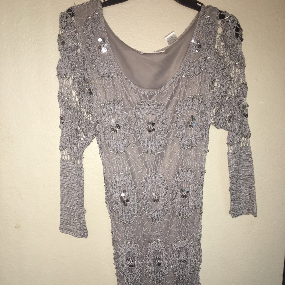 Silver sequin crochet dress.